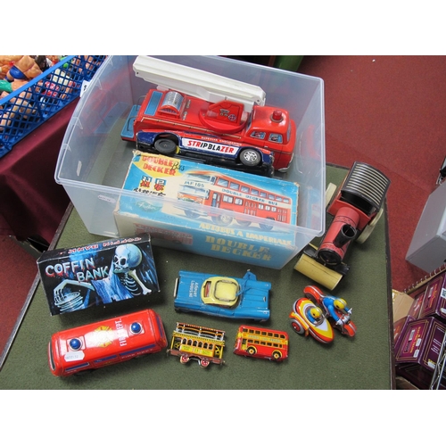 521 - A Collection of Tinplate Model Vehicles, to include Trade Mark (TM) Japan battery operated fire engi... 