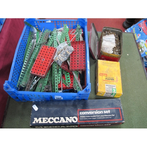 585 - A Collection of Playworn Meccano Components, to include strips, brass gears, plates.