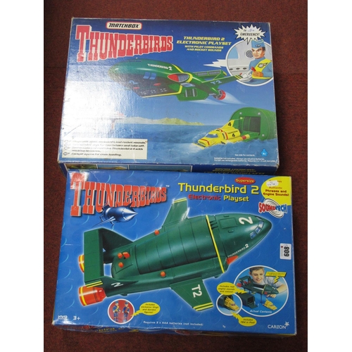 608 - Two Thunderbirds, Thunderbird 2 Electronic Playsets, one by Matchbox, the other by Vivid Imagination... 