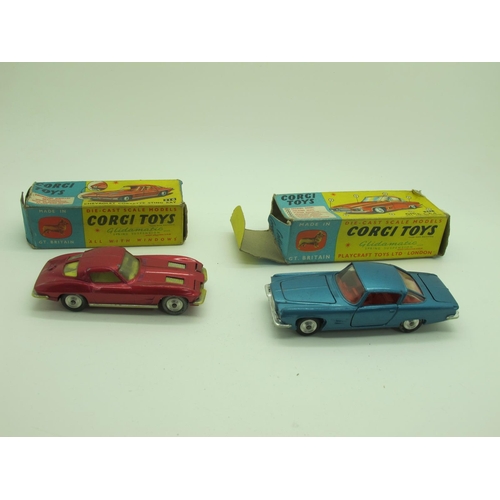 900 - Two Boxed Corgi Diecast Model Vehicles : No 310 Chevrolet Corvette Stingray, metallic red, chipping ... 