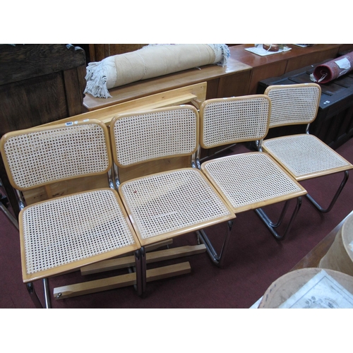 1662 - Set of Four Lightwood and Chrome Dining Chairs, in the 1980's Italian manner, with seats and back, a... 