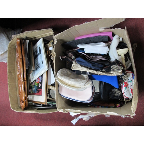 1131 - Handbags, picture frames, Oriental wall hangings, etc:- Two Boxes.