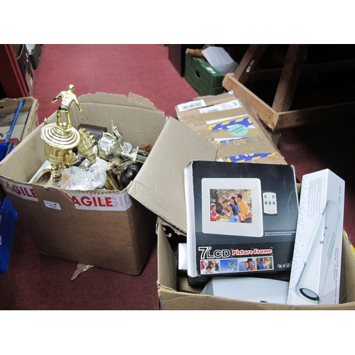 1133 - Sports Torphies HP Photosmart A51B, music angel digital speaker, etc:- Three Boxes.