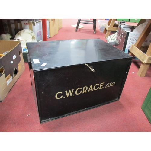 1135 - C.W Grace Tin Document Box, with side carry handles, 49cm wide.