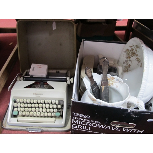 1136 - Goblin teasmade, wash jug and bowl, razor strops, teapot and Olympia typewriter. 1 Box
