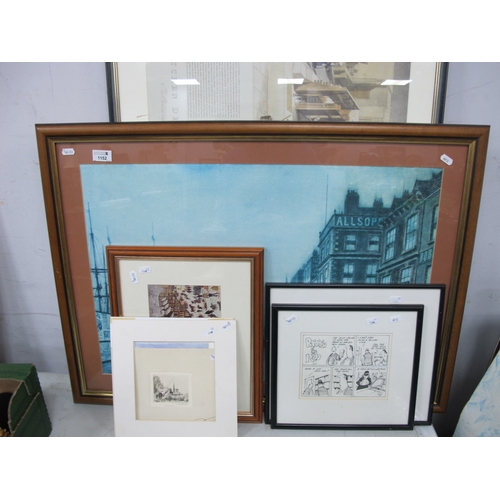 1152 - Atkinson Grimshaw Print 'The Kitchen Department of the Reform Club, two framed cartoons, etchings, T... 