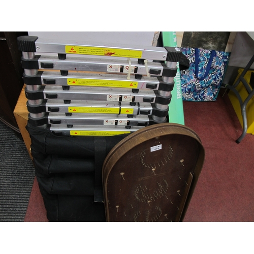 1158 - A folding portable telescopic ladder along with a 'Bramhall woodware' vintage Bagatelle board. (2)