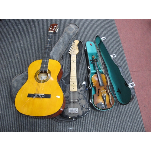 1160 - Elevation Electric Guitar, (lead absent), Herald acoustic guitar, Lark violin with bow and case (3).