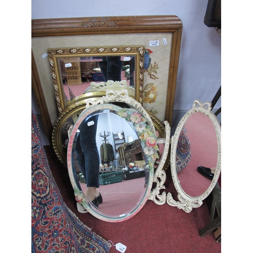 1173 - Barbola Oval Shaped Mirror, decorated with flowers, oval shaped mirror, rectangular shaped gilt mirr... 