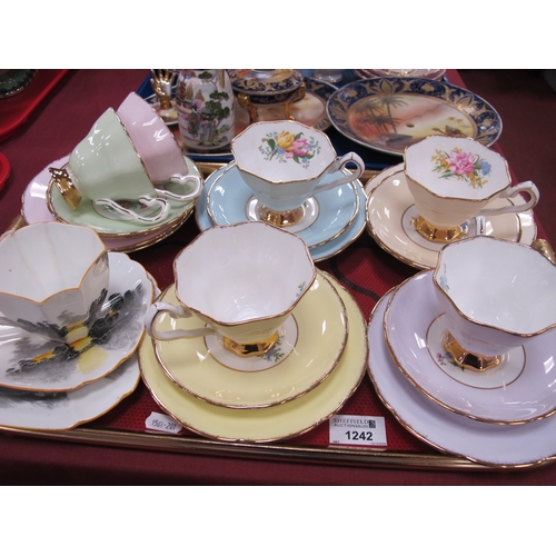 1242 - Shelley 'Sunset Tall Trees' pattern trio Rd.723404, Royal Stafford tea service decorated with floral... 