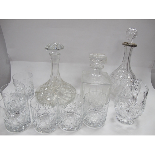 1245 - Three Decanters, jug, six Whisky glasses:- One Tray.