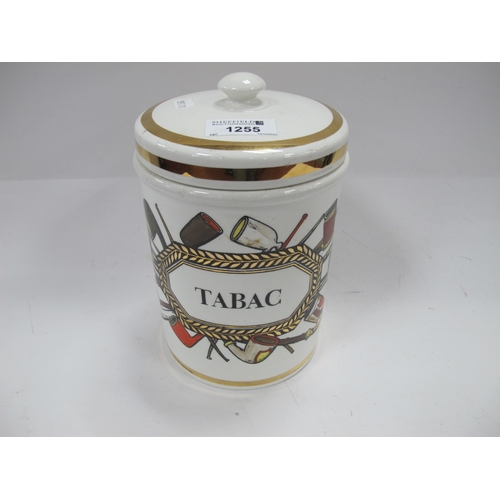 1255 - FornasettiTobacco Jar, circa 1960's/70's, featuring 'Tabac' in lozenge surrmounted by images of smok... 