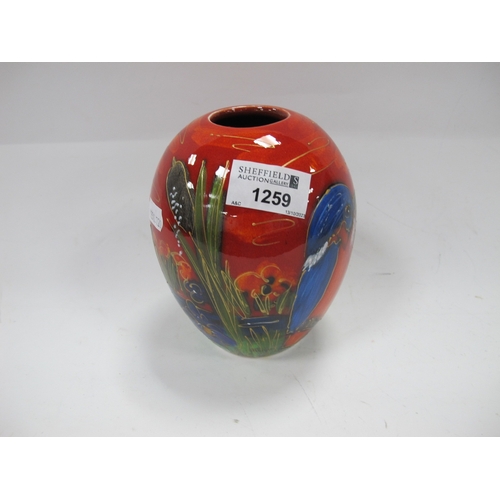 1259 - Anita Harris 'Kingfisher' Delta Vase, gold signed, 14cm high.