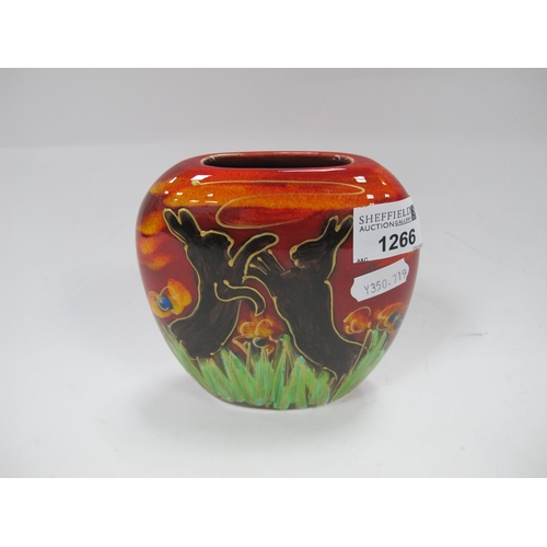 1266 - Anita Harris 'Boxing Hares' Delta Vase, gold signed, 12cm high.