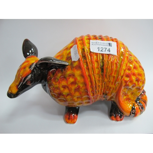 1274 - Anita Harris Figure of an Armadillo, in vibrant colours, gold signed, 13cm high, 24cm long.