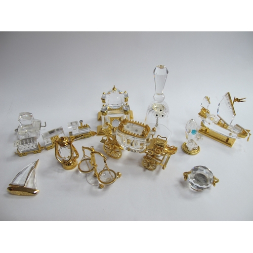 1285 - Swarovski Crystal Glass Taj Mahal, carriage, ship, bell, train, etc (10):- One Tray.