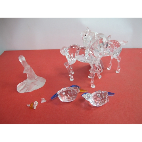 1287 - Swarovski Crystal Glass Two Foals Group, 9cm high together with Swarovski Crystal Glass Kingfishers ... 