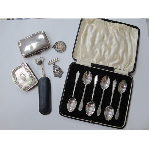 1296 - Silver items - a cased set of six silver spoons (Birmingham 1929), a cigarette case (Birmingham 1918... 
