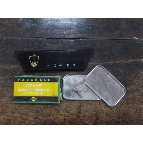 1169 - Vauxhall Vanity Mirrors, Rover sign, artists equipmen including Reeves colourbox No 65, Bakelite tie... 