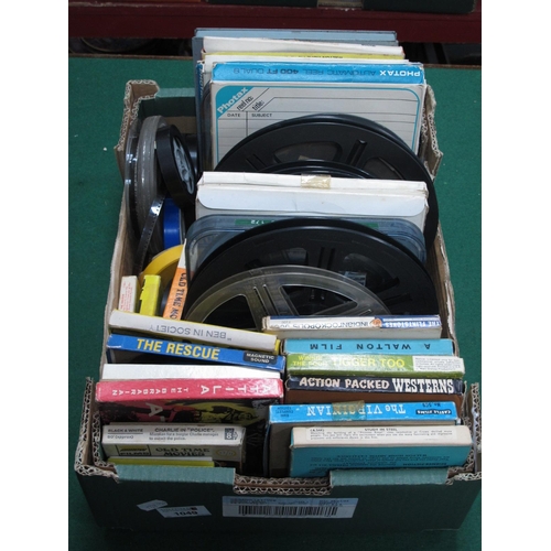 1049 - 8mm Film Reels, Super 8's including Charlie Chaplin, Western:- One Box