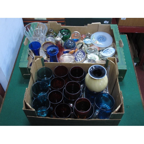 1051 - Cranberry Glassware, paperweights, tankards, sugar caster etc:- Two Boxes