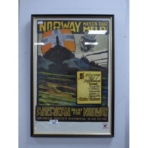 1054 - Framed War Poster, with inscription Norway Needs Our Help, American Relief for Norway, Member Agency... 