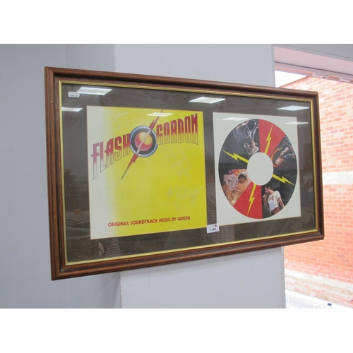 1181 - A framed Flash Gordon original sound track by Queen bearing four signatures signed in silver. (Signa... 