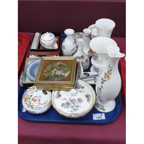 1207 - Wedgwood 'Kutani Crane' Vases, Aynsley 'Cottage Garden' bowl and cover, etc:- One Tray