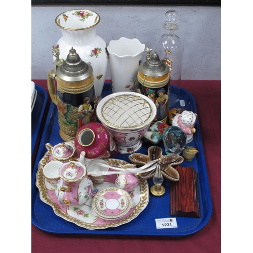 1231 - Regal Minature Tea Service. Royal Albert Old Country Roses, vase, German steins:- One Tray.