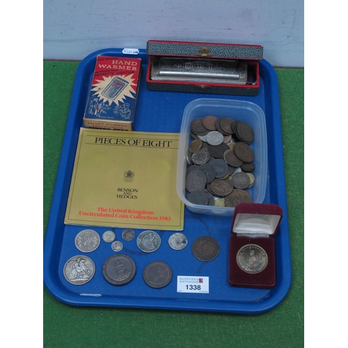 1338 - Collection of GB and World Coins, incudes 1890 Victoria silver crown, cartwheel penny, pre 1947 silv... 