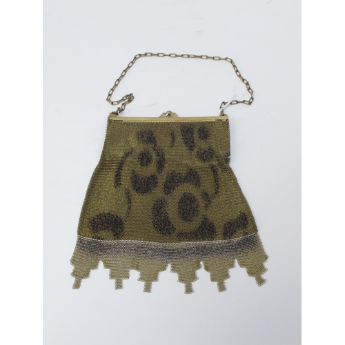 1346 - An Art Deco Chain Mail Evening Bag, with diamanté set and jet beaded clasp and shaded design to chai... 