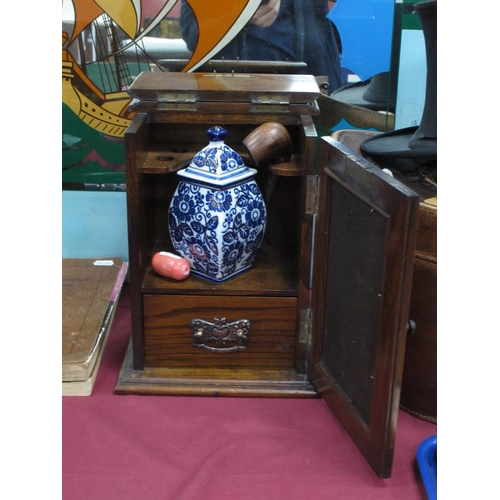 1388 - Early XX Century Oak Smokers Cabinet, with a hinged top, internal pipe rack, drawer, stepped plinth ... 