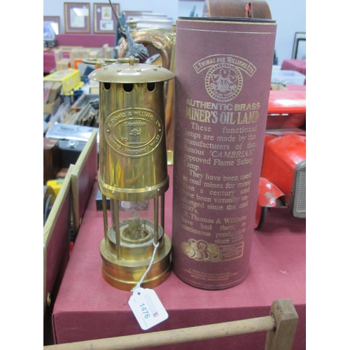 1476 - E. Thomas and Williams Ltd Authentic Brass Miners Lamp.