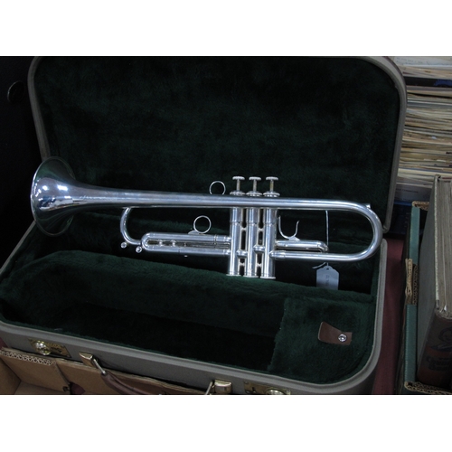 Trumpet Jazz Jerome Callet, New York, silver plate on brass, 49cm