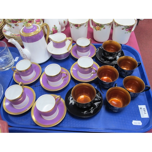 1143 - Royal Albert Crown China Coffee Service, together with black lacquer part coffee service. 1 Tray