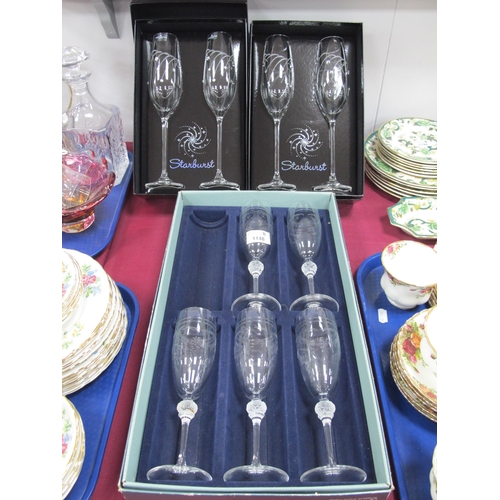 1148 - Two Pairs of Dartington Crystal Starburst Champagne Glasses, with Swarovski elements five (of 6), ot... 