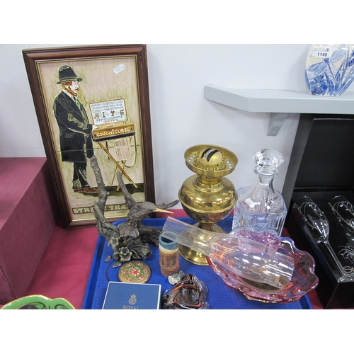 1150 - Oil Lamp, decanter, wavy dish, etc:- One Tray plus street trader plaque.