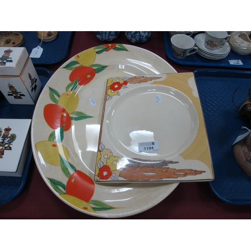 1194 - A Clarice Cliff printed marks citrus pattern oval meat plate (Newport Pottery) 42cm w, a Clarice Cli... 