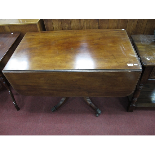 1548 - XIX Century Mahogany Pembrook Table, with drop leaves, single drawer, dummy to rear, turned pedestal... 