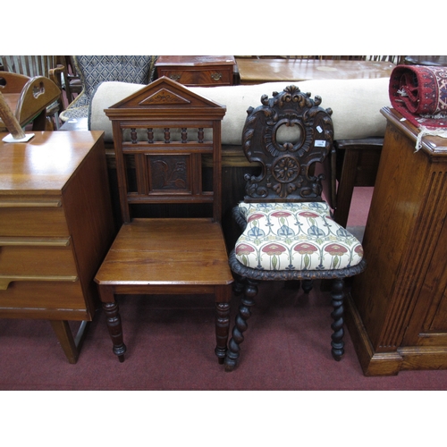 1564 - XIX Century Carved Oak Chair, with a carved back, C scroll decoration, upholstered seat, on barley t... 