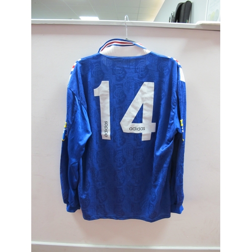 313 - Glasgow Rangers 1996-7 Blue Adidas Match Shirt From The 9-In a Row Season, long-sleeved, with SFL ar... 