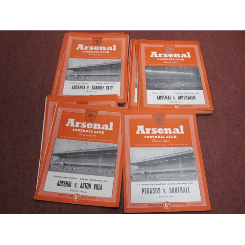 478 - Arsenal 1952-3 Home Programmes, sixteen league, friendly v. Hibernian, three F.A.Cup, five Combinati... 