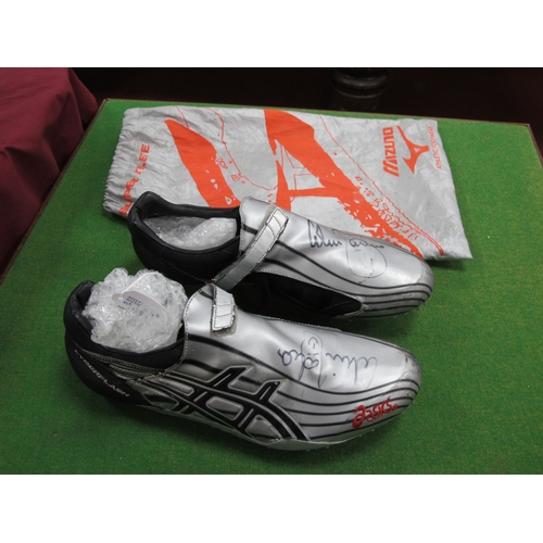 654 - Athletics - Colin Jackson, pair of Asics Cyberflash Size 10½ Running Shoes in silver and black, blac... 