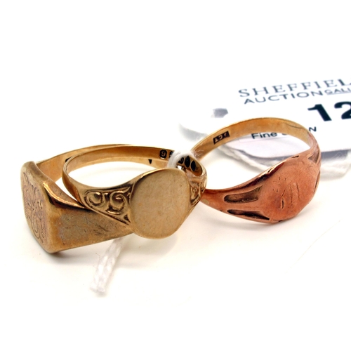 129 - A 9ct Gold Signet Ring, initialled (shank cut); together with a smaller signet ring stamped 