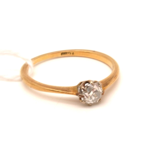 135 - A Dainty Antique Single Stone Diamond Ring, the old cut stone claw set, indistinctly stamped (finger... 