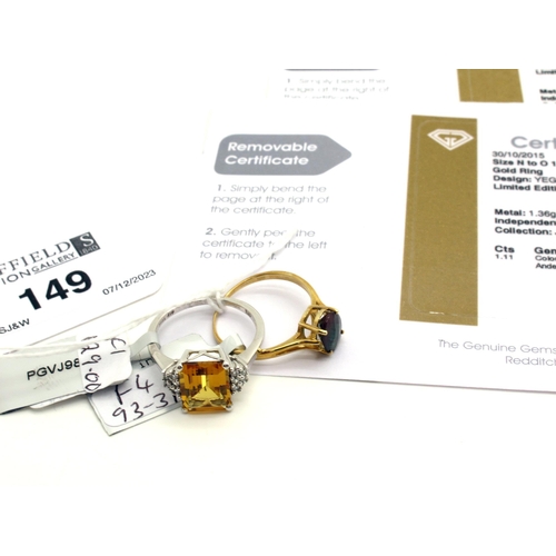 149 - The Genuine Gemstone Company Ltd; A 9ct White Gold Ambla Scapolite and White Zircon Ring, rectangula... 