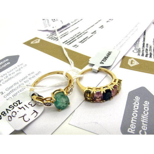 157 - The Genuine Gemstone Company Ltd; A 9ct Gold Rainbow Tourmaline Five Stone Ring, oval claw set stone... 