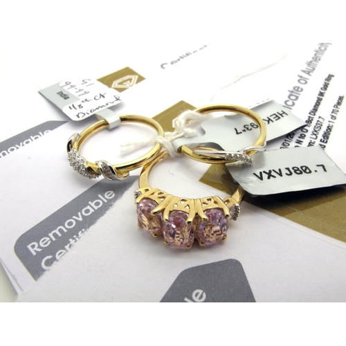 161 - The Genuine Gemstone Company Ltd; A 9ct Gold Minas Gerais Kunzite and Diamond Dress Ring, three oval... 