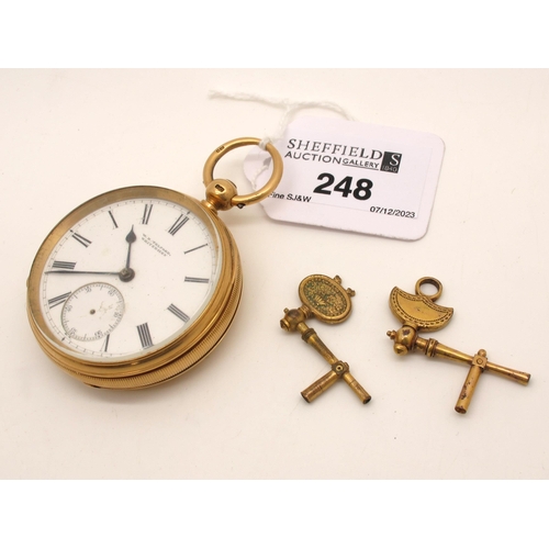 248 - W.H. Telford Whitehaven; An 18ct Gold Cased Openface Pocket Watch, the signed dial with Roman numera... 