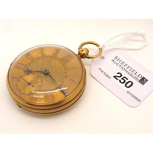 250 - An 18ct Gold Cased Openface Pocket Watch, the engine turned dial with Roman numerals and seconds sub... 